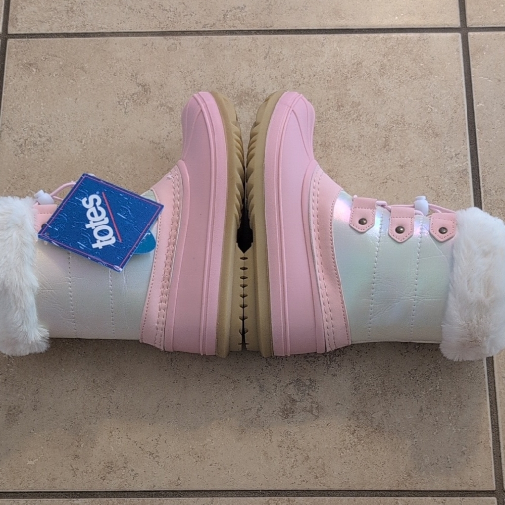 NWT Totes Pluto Pink Kids Snow Boots Faux Fur Lining Cinch Elastic Lace Up -Sz 2 - Picture 6 of 10